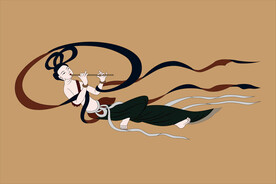 敦煌莫高窟404窟壁画吹箫飞天