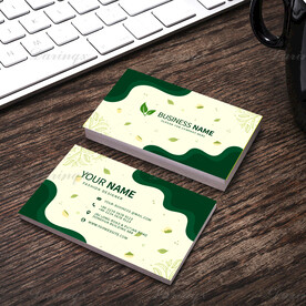 时尚矢量绿叶图案卡通名片模板