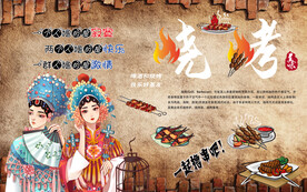 工装烧烤店背景墙画