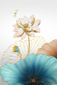 晶瓷画 三联画 荷花