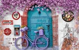 地中海田园风花墙餐饮背景墙