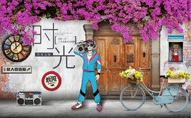 地中海三角梅花墙餐饮背景墙