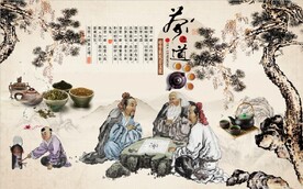 复古怀旧茶道茶文化背景墙壁画