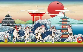 浮世绘日本料理餐饮背景墙壁画