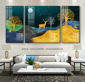 现代客厅装饰画金箔画客厅挂画