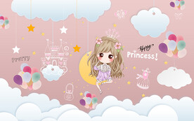 可爱公主气球儿童房背景墙