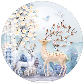 北欧麋鹿招财树圆形装饰画