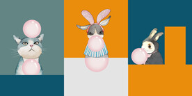 装饰画 三联画 兔子 卡通