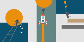 装饰画 三联画 火箭 猫 卡通