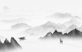 灰色大气墙画山水 TIF分层