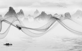 背景墙灰色墙画山水 TIF分层