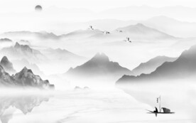 人气灰色墙画山水 TIF分层