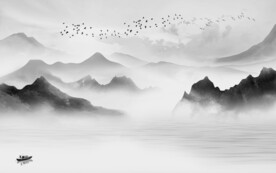 高端灰色墙画山水 TIF分层