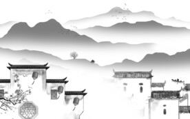 徽派简约灰色山水 TIF分层