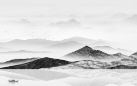 中式灰色墙画山水 TIF分层