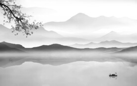 别墅山水背景墙画 tif分层