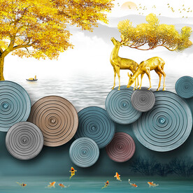 装饰画 晶瓷画 麋鹿 金黄色树