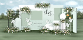 白绿色婚礼迎宾区