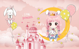 月亮公主兔子儿童房背景墙