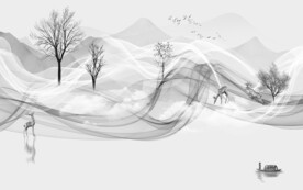 现代客厅灰山水画 tif分层