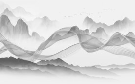 山水画灰色背景墙