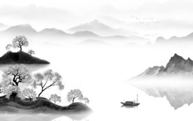 背景墙山水画灰色画 TIF分层