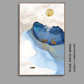 抽象线条麋鹿大理石山水玄关装饰