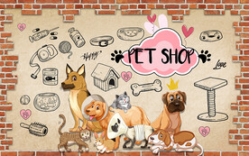 可爱狗狗猫咪宠物店背景墙