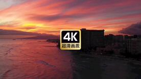 短视频素材晚霞中的海滨城市