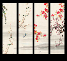 四条屏花鸟