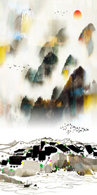 装饰画 水墨山水画 房屋