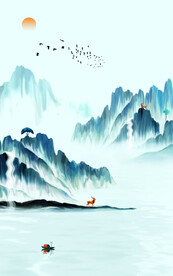 装饰画 新中式 水墨山水画 鸟