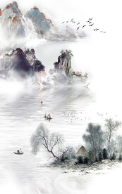 装饰画 抽象水墨山水画 新中式