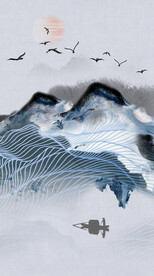 装饰画 线条 抽象画 鸟 船