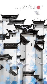 装饰画 古代房屋 新中式