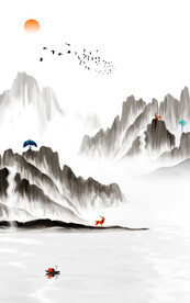 装饰画 水墨山水画 新中式