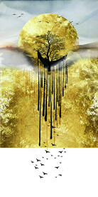 装饰画 抽象画 线条 金色树