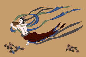 敦煌莫高窟390壁画托钵飞天