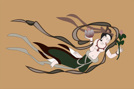 敦煌莫高窟390窟壁画献花飞天