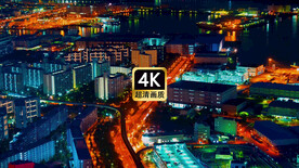 航拍夜晚城市建筑群街道桥梁