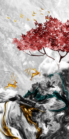 装饰画 抽象画 线条 麋鹿 树