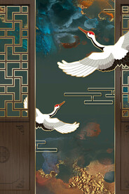 装饰画 抽象画 线条 仙鹤 门