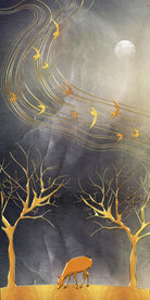 装饰画 抽象画 线条 麋鹿 树