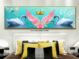 唯美蓝色天鹅湖翅膀床头装饰画