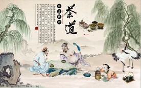 复古怀旧茶道国画背景墙壁画