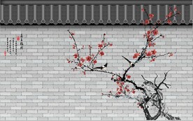 新中式马头墙红梅电视背景墙