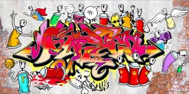 欧美风头涂鸦餐饮酒吧背景墙壁画