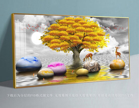 鹅卵石黄金树装饰画