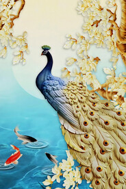 装饰画 孔雀 兰花 鱼