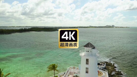 短视频素材航拍大海白云灯塔
